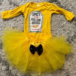 Spicy Yellow Mustard Long Sleeve Body Suit With Tutu Costume Size 0-3 Months